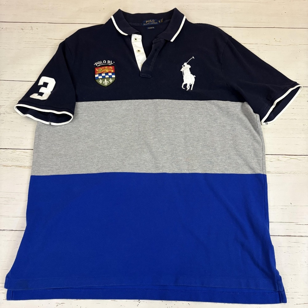 Polo Ralph Lauren Crest Rugby Polo Shirt Big Pony Colorblock Mens XL